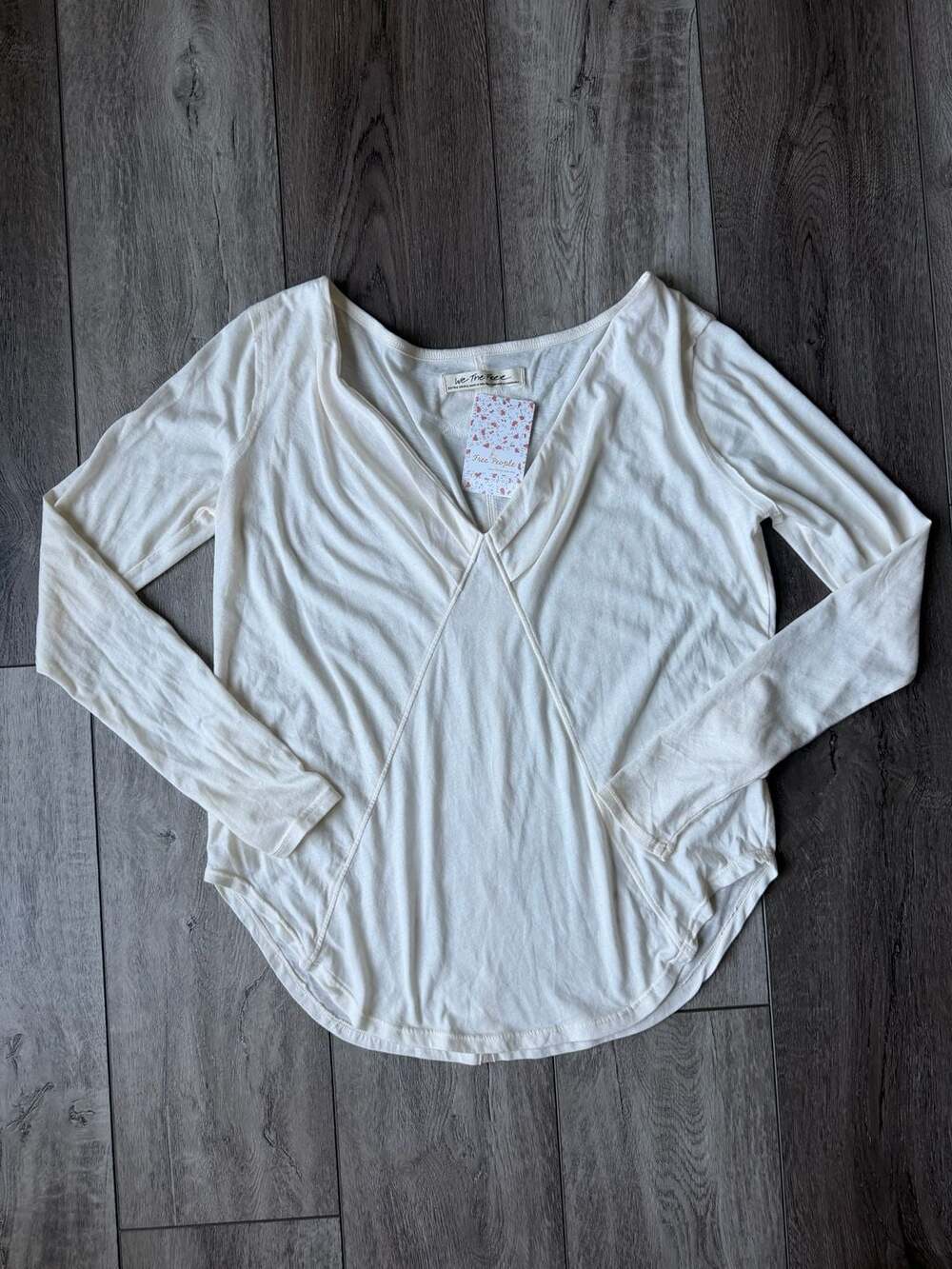 We The Free Free People Ivory White Long Sleeve V-Neck Surplice Top XS